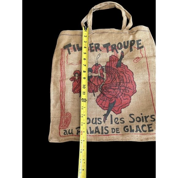 Vintage Market Bag Jute Burlap Tiller Troupe French Dancer Red Black Print NWOT - Picture 3 of 6